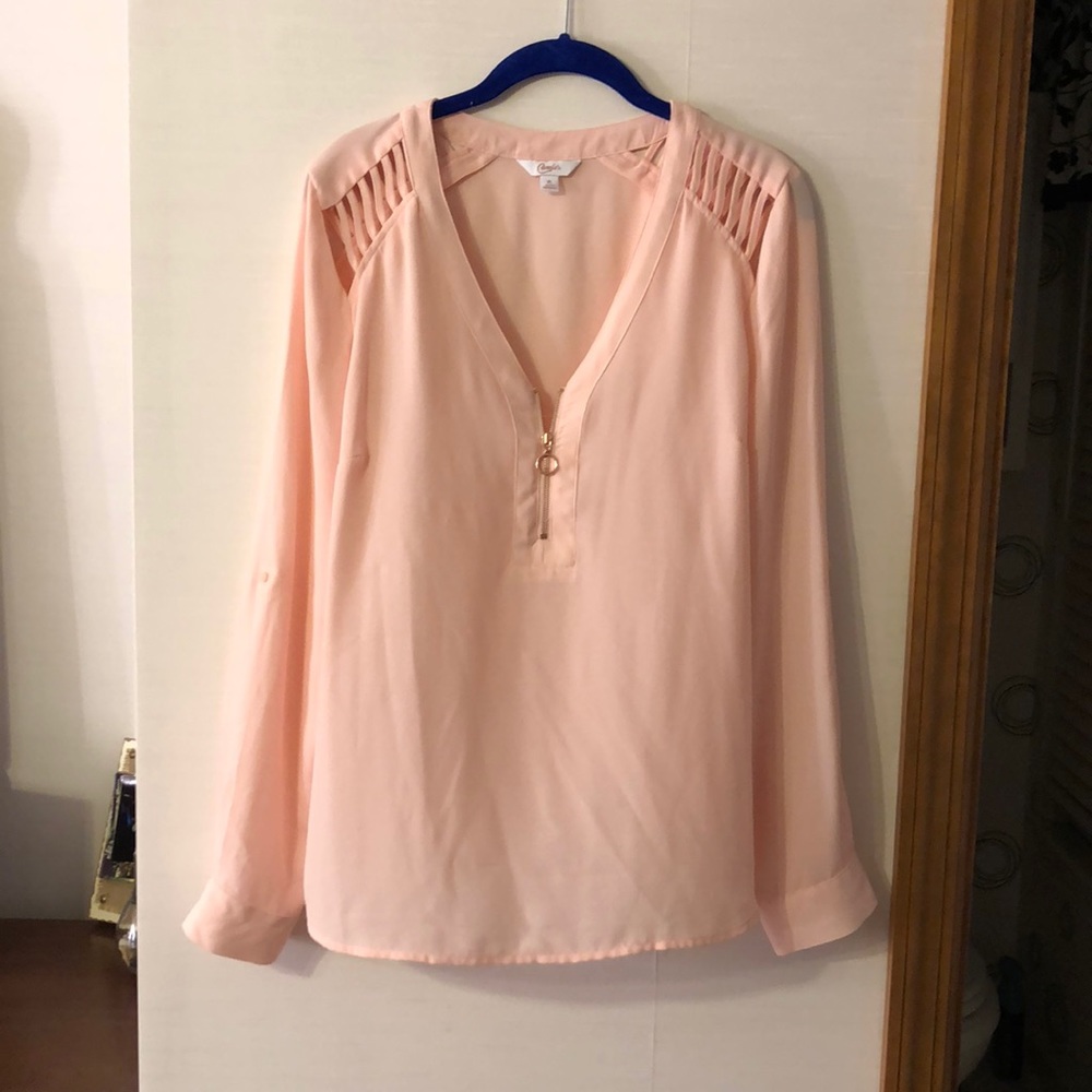 CANDIES PINK BLOUSE WITH ROSE GOLD ZIPPER